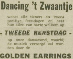 Golden Earring show announcement Leiden - Dancing 't Zwaantje December 26, 1965